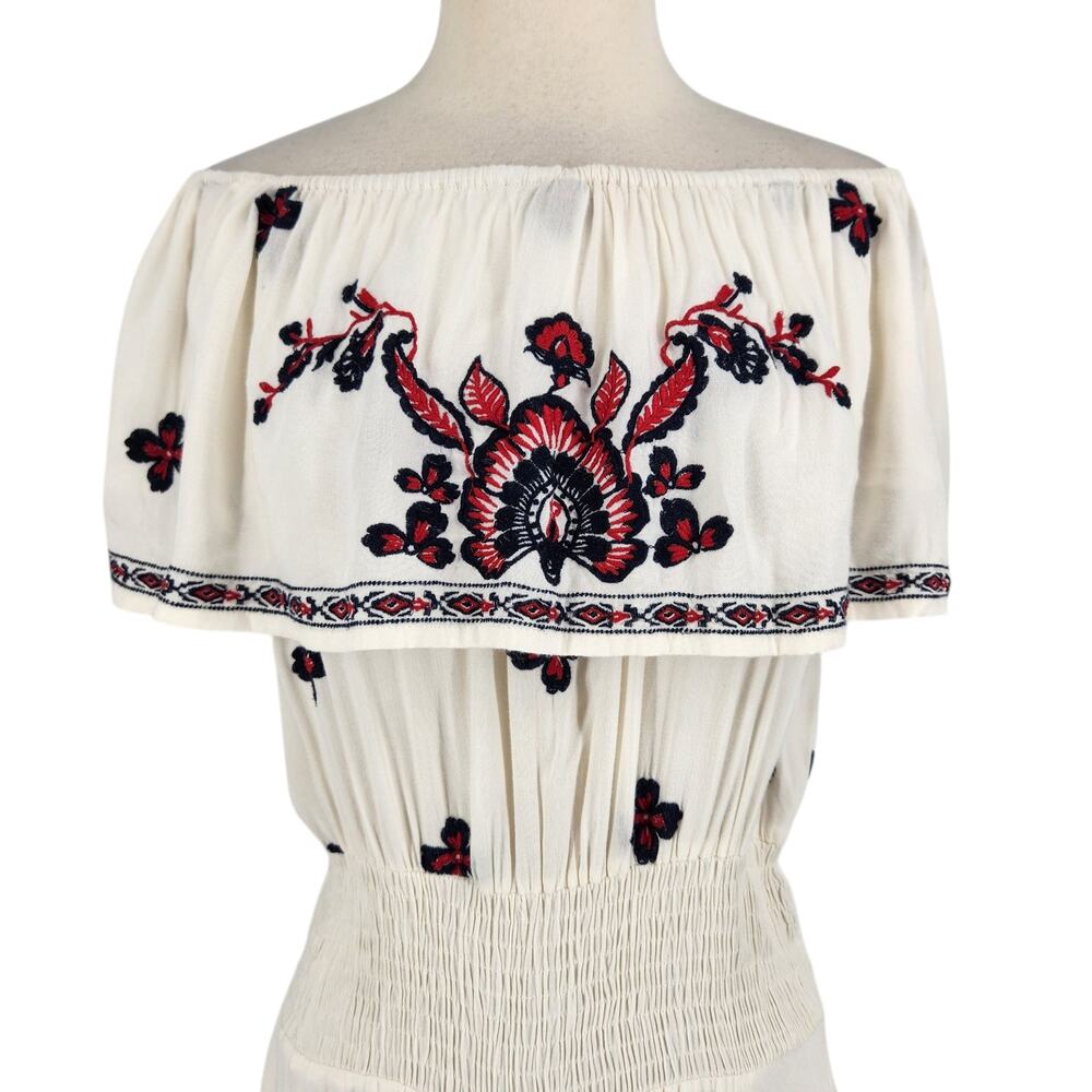 RAGA Off the Shoulder Ruffle Embroidered Maxi Dress Ivory Medium - Picture 4 of 11
